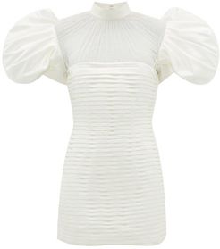 Puff-sleeve Pleated Satin Mini Dress - Womens - Ivory