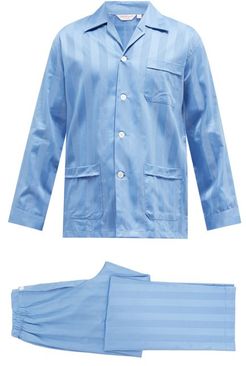 Lingfield Jacquard-stripe Cotton Pyjamas - Mens - Light Blue
