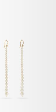 Graduated Diamond, Pearl & 14kt Gold Drop Earrings - Womens - Pearl