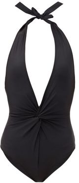 Plunge Halterneck Swimsuit - Womens - Black