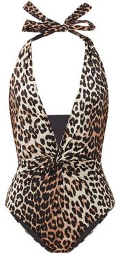 Halterneck Leopard-print Swimsuit - Womens - Leopard