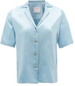 Ring-pull Short-sleeved Silk Shirt - Womens - Light Blue