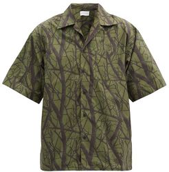 Practice Tree-print Cotton-poplin Shirt - Mens - Dark Green