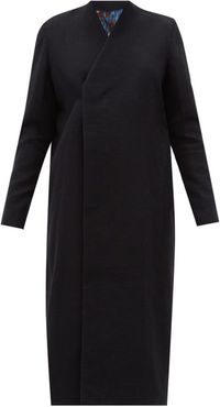V-neck Felted Cotton-blend Overcoat - Womens - Black