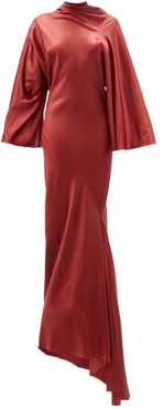 Ruched Mock-neck Latex Maxi Dress - Womens - Red