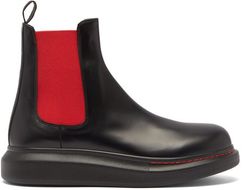 Hybrid Exaggerated-sole Leather Chelsea Boots - Mens - Black Red