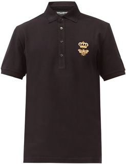 Bee-embroidered Cotton-blend Piqué Polo Shirt - Mens - Black