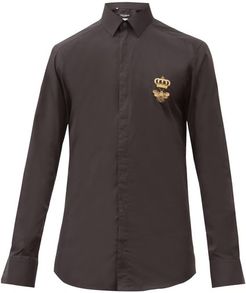 Bee-embroidered Slim-fit Cotton-poplin Shirt - Mens - Black