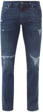 Distressed Mid-rise Slim-leg Jeans - Mens - Blue