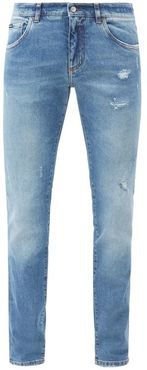 Distressed Mid-rise Slim-leg Jeans - Mens - Light Blue