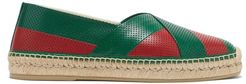 Web-striped Perforated-leather Espadrilles - Mens - Green Multi