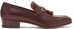 GG-logo Web-stripe Tasselled Leather Loafers - Mens - Burgundy