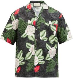 Foliage-print Poplin Bowling Shirt - Mens - Multi
