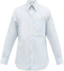 GG-jacquard Striped Cotton-poplin Shirt - Mens - Light Blue