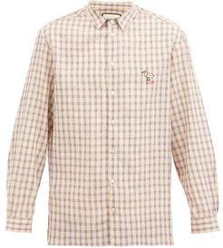 Bird-embroidered Checked Cotton-blend Shirt - Mens - Blue Multi