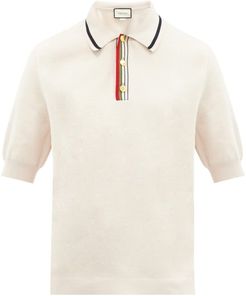 Web-striped Placket Knitted-cotton Polo Shirt - Mens - White