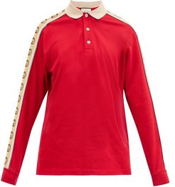 Logo Stripe Cotton Piqué Polo Shirt - Mens - Red