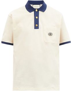 GG-embroidered Cotton-blend Piqué Polo Shirt - Mens - White
