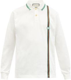 Web-striped Long-sleeved Cotton-piqué Polo Shirt - Mens - White