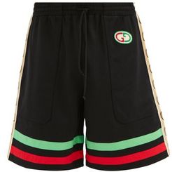 GG-patch Web Stripe Jersey Shorts - Mens - Black Multi
