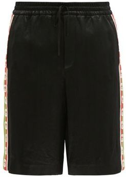 Logo-jacquard Striped Satin Shorts - Mens - Black