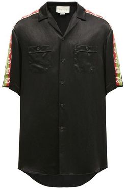 Logo-stripe Cuban-collar Satin Shirt - Mens - Black