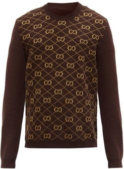 GG Logo-jacquard Wool Sweater - Mens - Beige