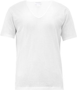 V-neck Cellular-cotton T-shirt - Mens - White