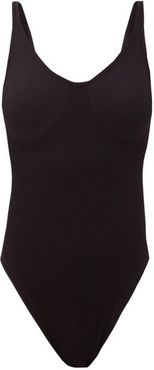The Body Toner Scoop-neck Cotton-blend Bodysuit - Womens - Black