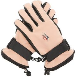 Logo Patch Twill And Leather Ski Gloves - Womens - Light Pink
