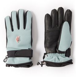 Logo Patch Twill And Leather Ski Gloves - Womens - Light Blue