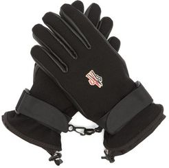 Logo Patch Twill And Leather Ski Gloves - Womens - Black