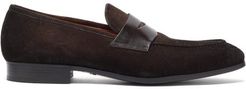 Suede And Leather Penny Loafers - Mens - Dark Brown