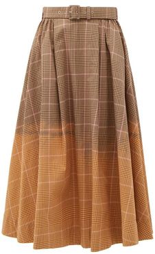 Faded Checked Cotton Midi Skirt - Womens - Beige Multi