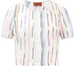 Striped Cropped-hem T-shirt - Womens - White Multi