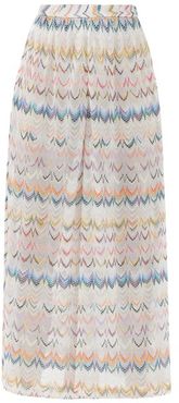 Side-slit Zigzag-jacquard Wide-leg Trousers - Womens - White Multi