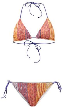 Striped Lurex-jacquard Bikini - Womens - Red Multi