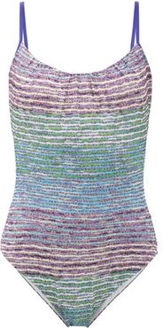 Scoop-neck Lamé Swimsuit - Womens - Blue Multi