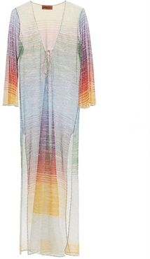 Lace-up V-neck Striped Lamé-jacquard Kaftan - Womens - Multi