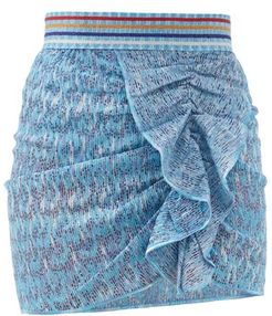 Ruched Metallic Mini Skirt - Womens - Blue Multi