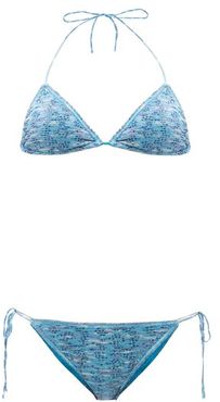 Lamé Triangle Bikini - Womens - Blue Multi