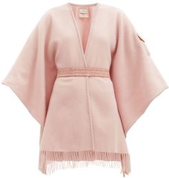 Patch-pocket Brushed-wool Wrap Shawl - Womens - Light Pink