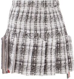 Pleated Tweed Mini Skirt - Womens - Grey