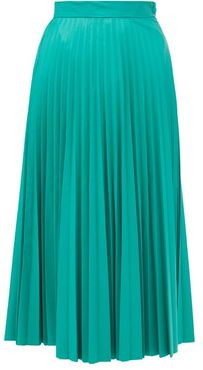 Pleated Faux-leather Midi Skirt - Womens - Green