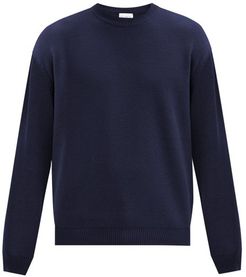 Crew-neck Cotton-piqué Sweater - Mens - Navy