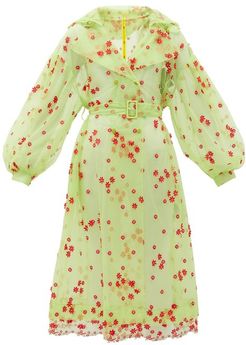 Coronilla Daisy-embroidered Tulle Coat - Womens - Green Multi