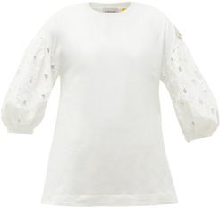 Broderie Anglaise-sleeved Cotton-jersey T-shirt - Womens - White