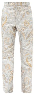 Paisley-jacquard Lurex Straight-leg Trousers - Mens - Silver