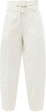 Belted Cotton-blend Twill Trousers - Womens - White