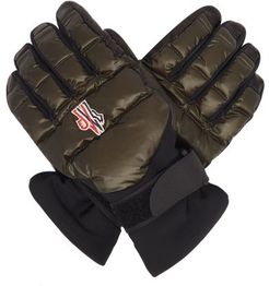 Embroidered-logo Leather-palm Ski Gloves - Mens - Dark Olive